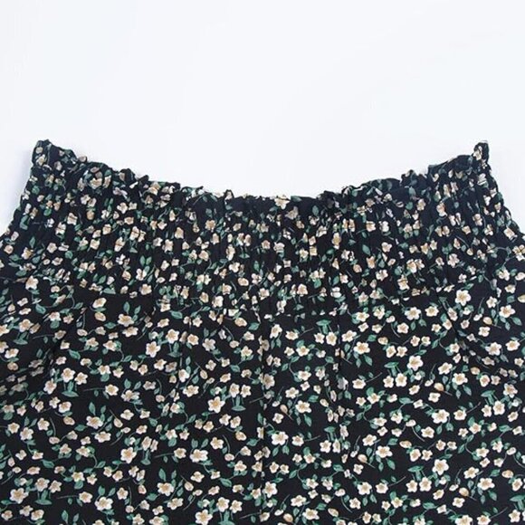 NWT - NIMIN High Waisted Smocked Casual Ruffled Floral Print Shorts with Pockets - Picture 6 of 9